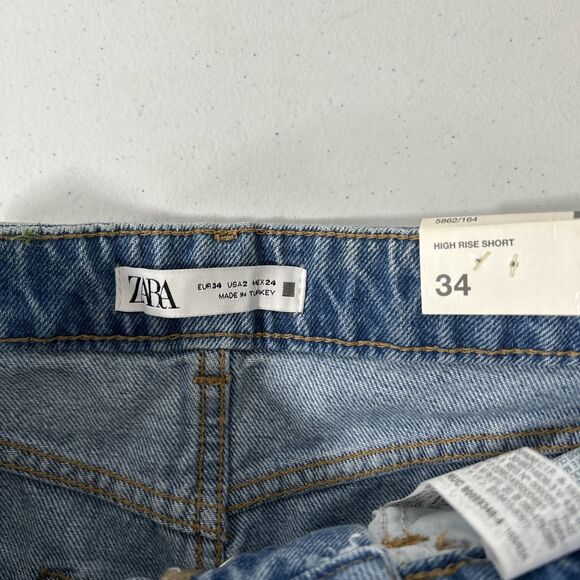 Zara Jean Shorts Womens 2 Blue High Rise Distressed Button Fly American Girlcore - Picture 5 of 7